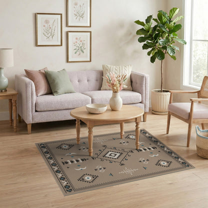 Beige Heritage Tribal Geometric Area Rug