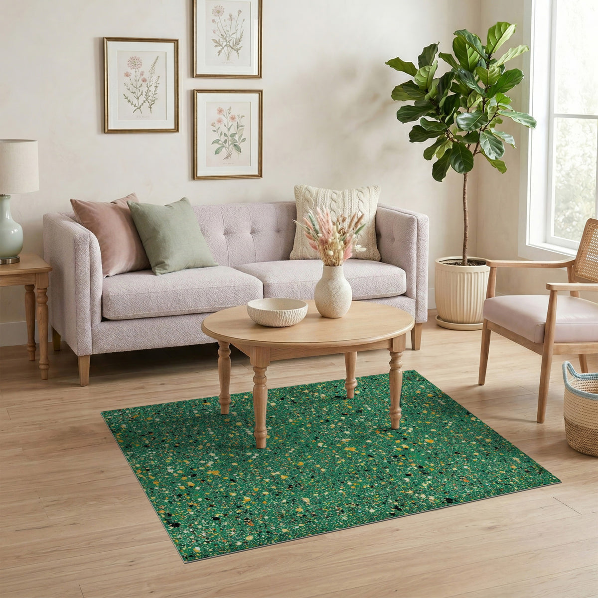 Green Speckled Abstract Area Rug