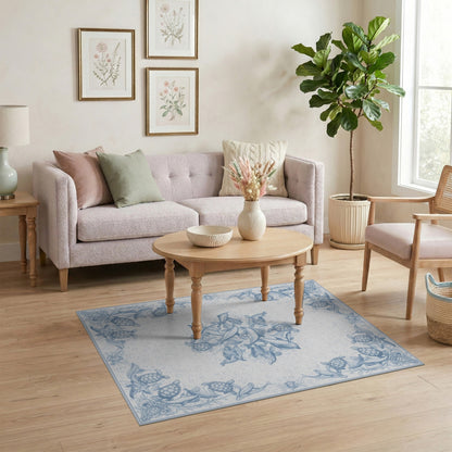 Blue Ocean Marine Life Washable Area Rug
