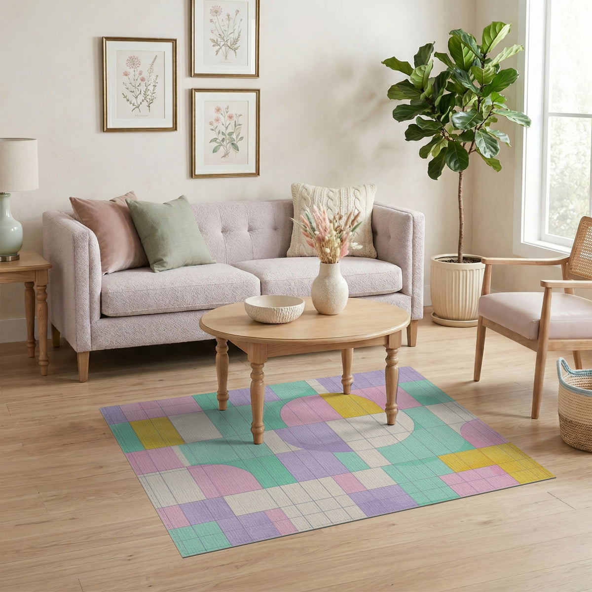 Pastel Geometric Circle Area Rug