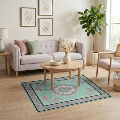 Flamingo Teal Mandala Area Rug