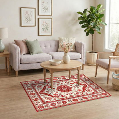Red Persian Floral Medallion Area Rug