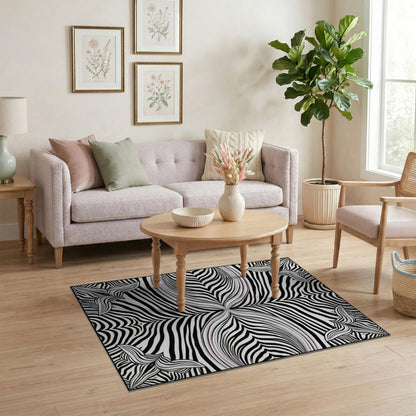 Black White Geometric Optical Area Rug