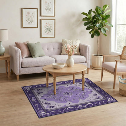 Purple Traditional Persian Purple Persian Medallion Area Rug