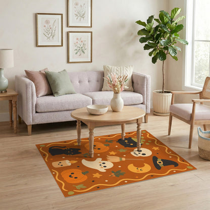 Orange Cute Halloween Orange Kids Cartoon Rug