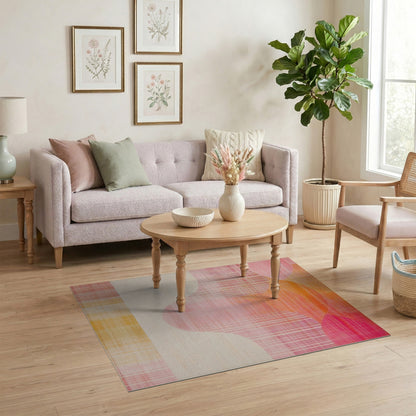Multi-color and Patterns Vibrant Pink Orange Abstract Wave Area Rug