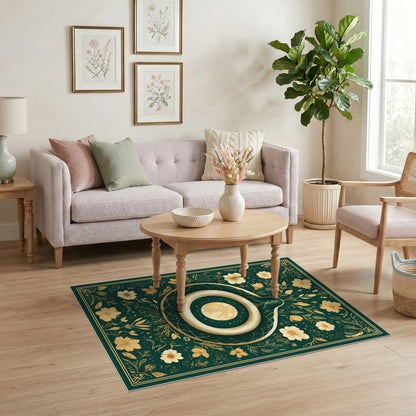 Golden Serpent Moon Floral Green Area Rug