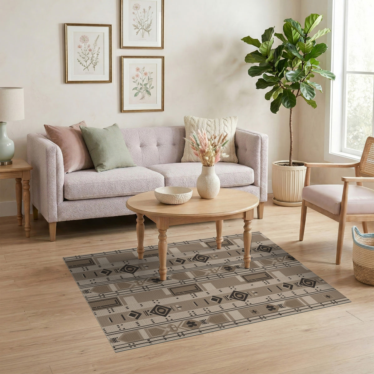 Geometric Modern Brown Geometric Tribal Area Rug
