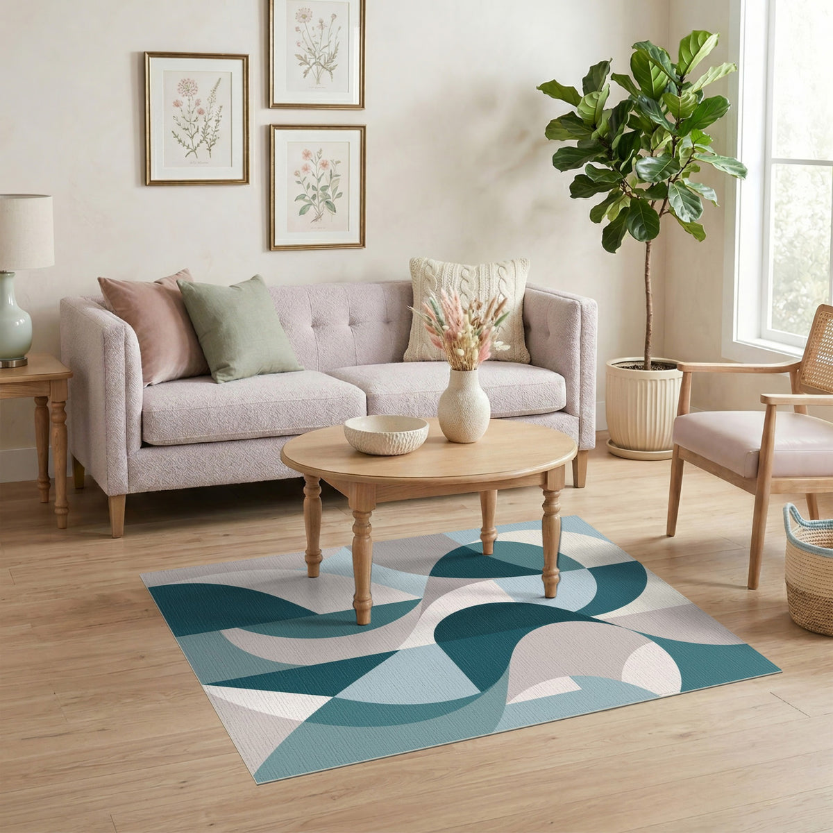 Teal Geometric Modern Area Rug