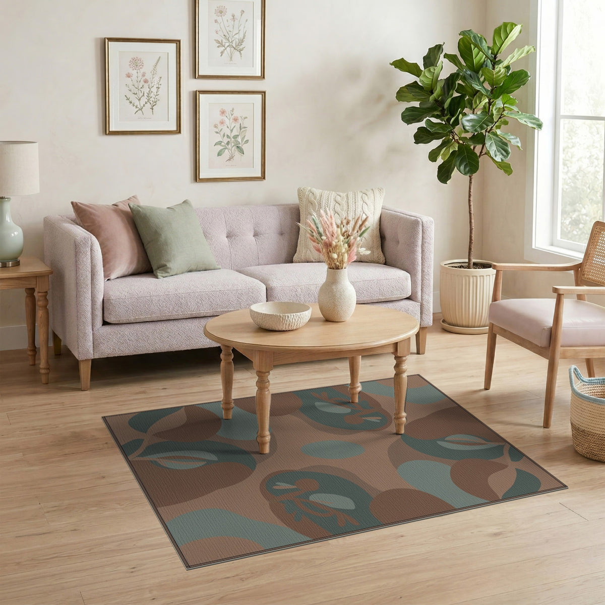 Abstract Brown Teal Organic Area Rug