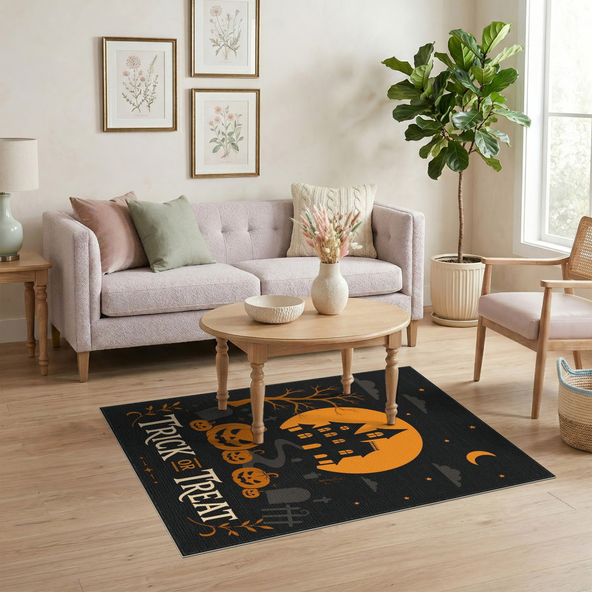 Orange Trick or Treat Halloween Area Rug
