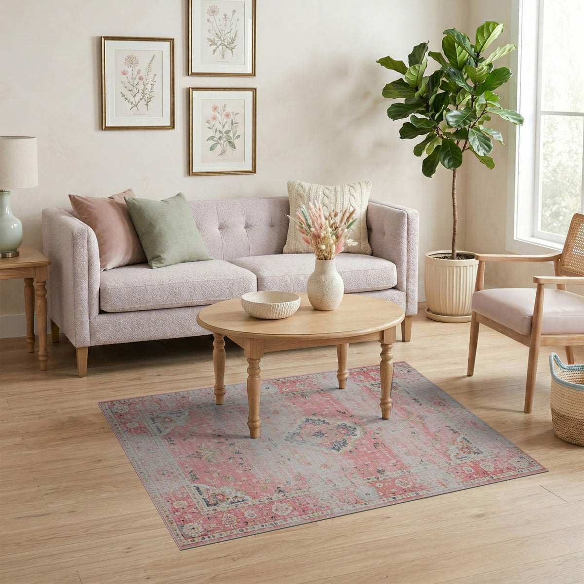 Pink Floral Vintage Washable No. 20 Area Rug