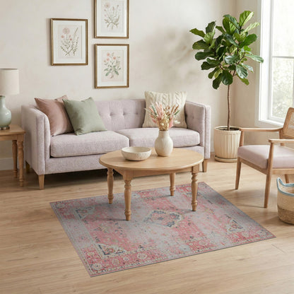 Pink Floral Vintage Washable No. 20 Area Rug