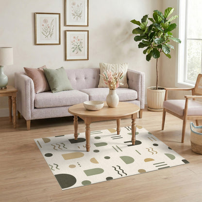 Beige and Neutral Beige Abstract Arch Area Rug