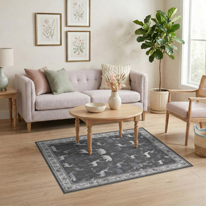 Grey Deer Bear Wildlife Area Rug