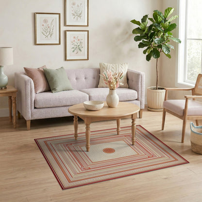 Red Geometric Concentric Circle Area Rug