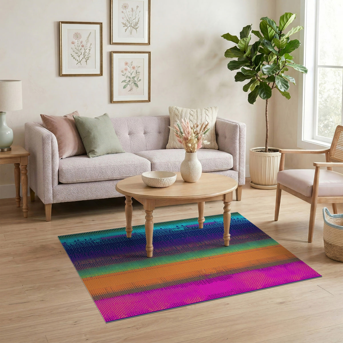 Vibrant Striped Dot Geometric Area Rug