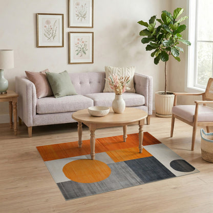 Geometric Modern Orange Geometric Circle Area Rug
