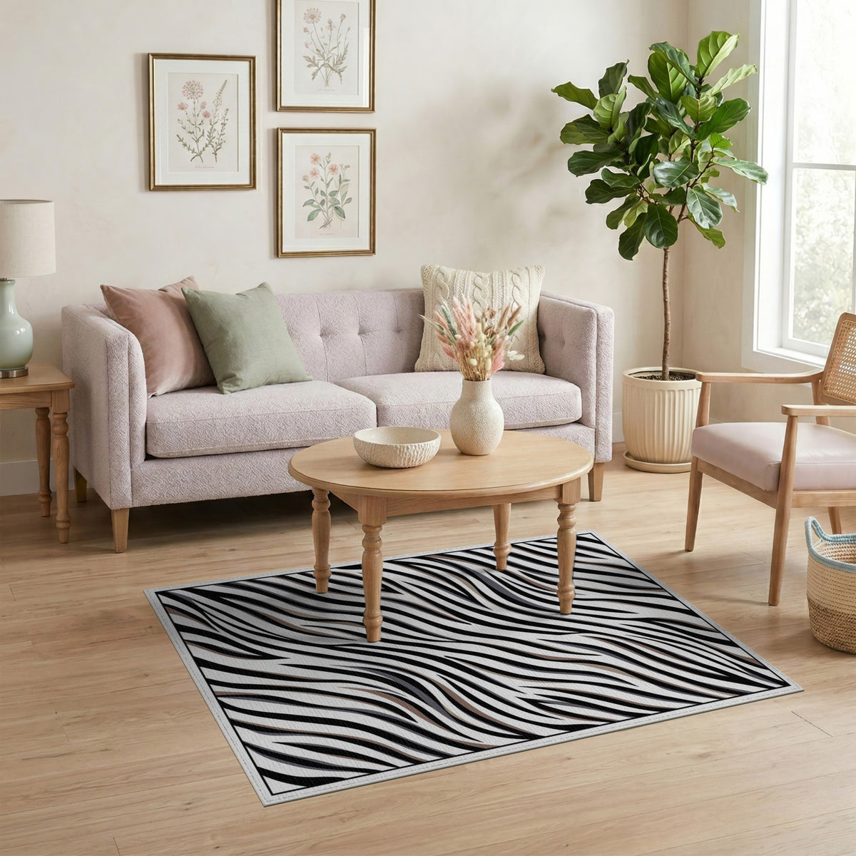 Black White Zebra Stripe Washable Area Rug