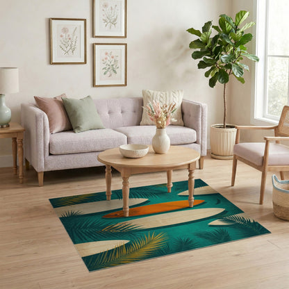 Blue and Teal Coastal Surfboard Teal Area Rug