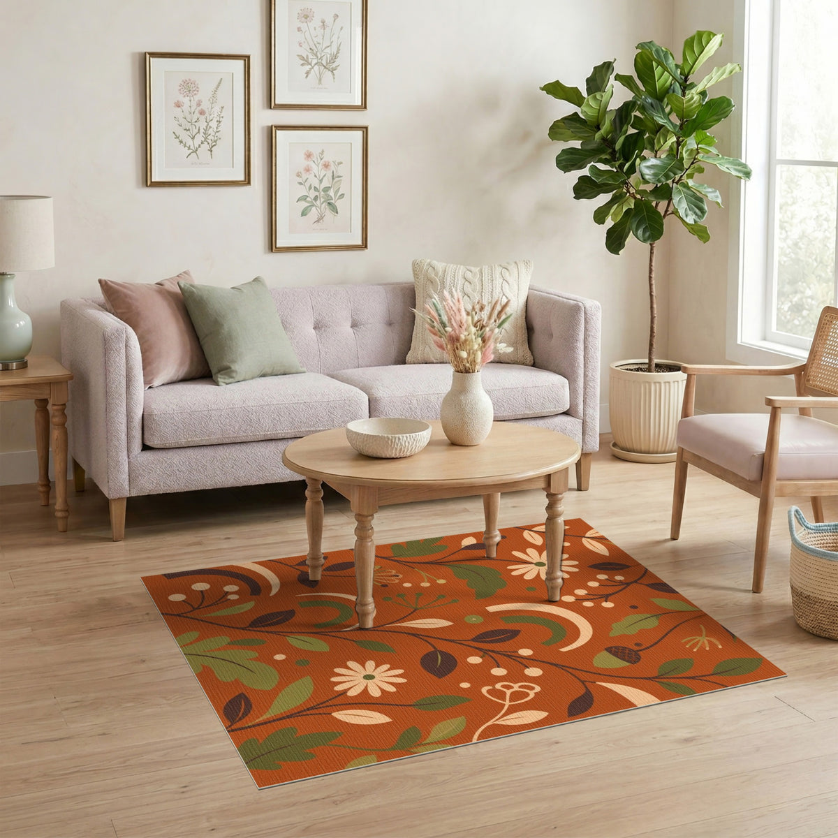 Boho Chic Orange Floral Area Rug