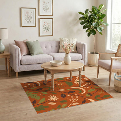 Boho Chic Orange Floral Area Rug