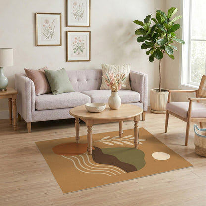 Abstract Earth Tone Area Rug with Terracotta Vase