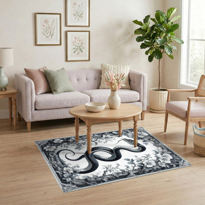 Black Serpent Floral Vintage Rug