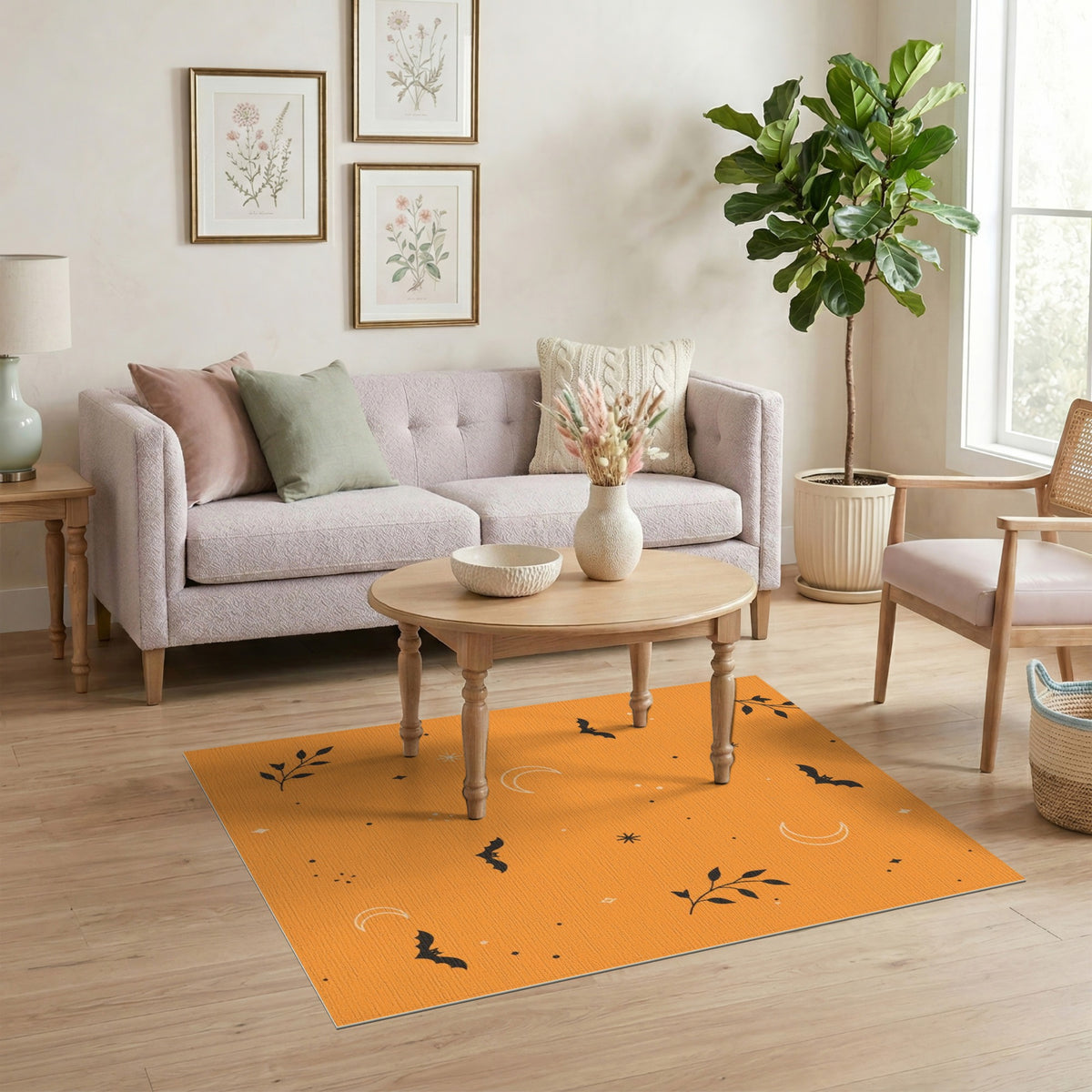 Orange Bats and Moons Kids Area Rug