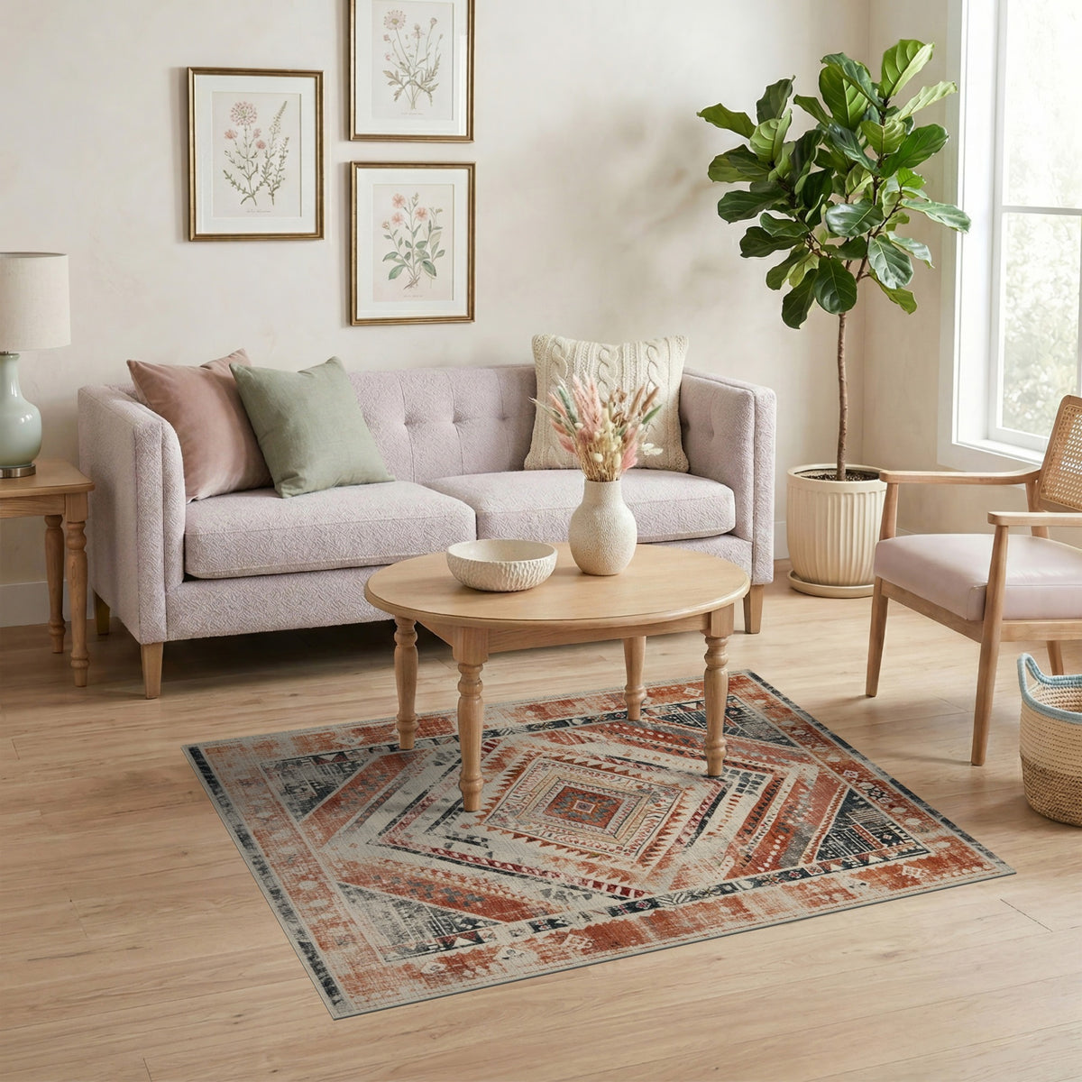 Distressed Red Tribal Area Rug