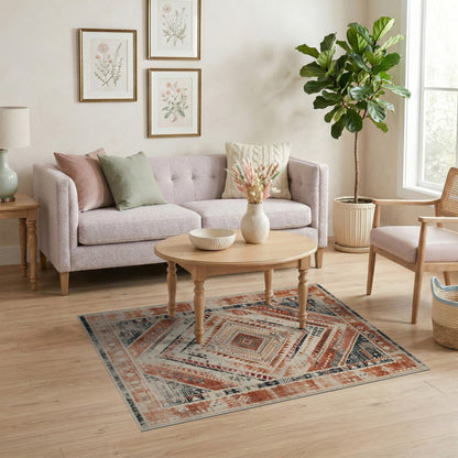 Distressed Red Tribal Area Rug