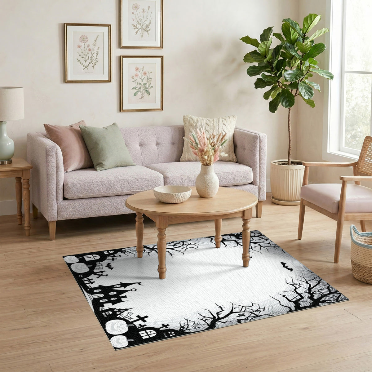 Spooky Halloween Silhouette Washable Area Rug