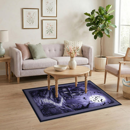 Purple Gothic Haunted House Area Rug