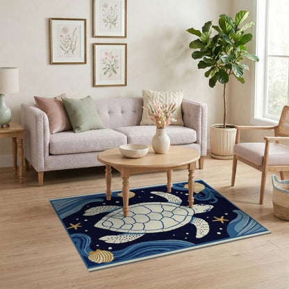 Navy Blue Sea Turtle Area Rug