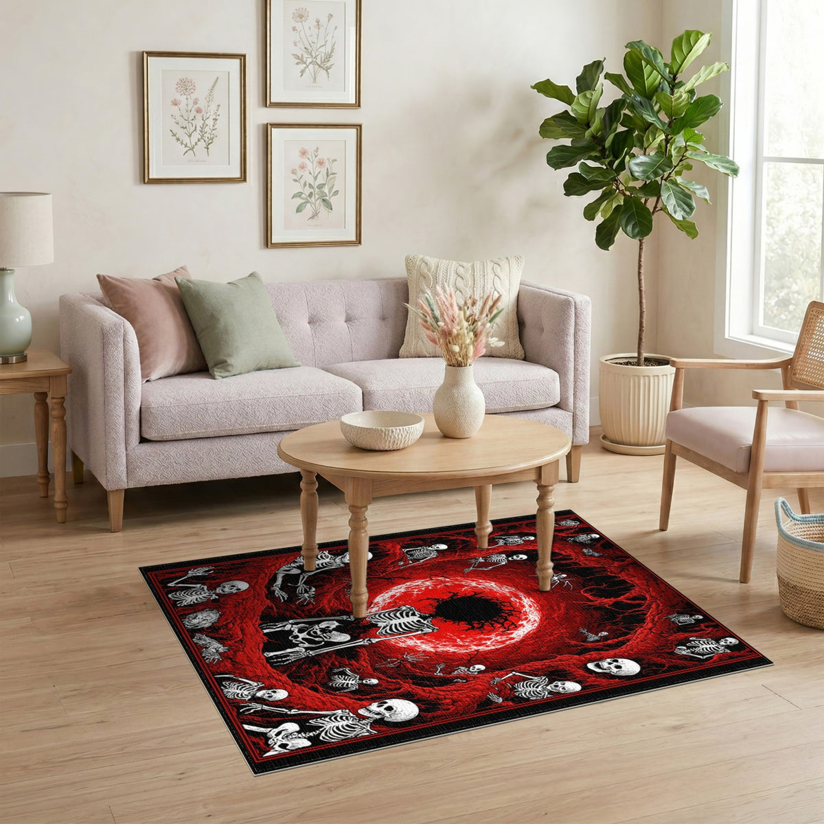 Abstract Area Red Skeleton Vortex Area Rug