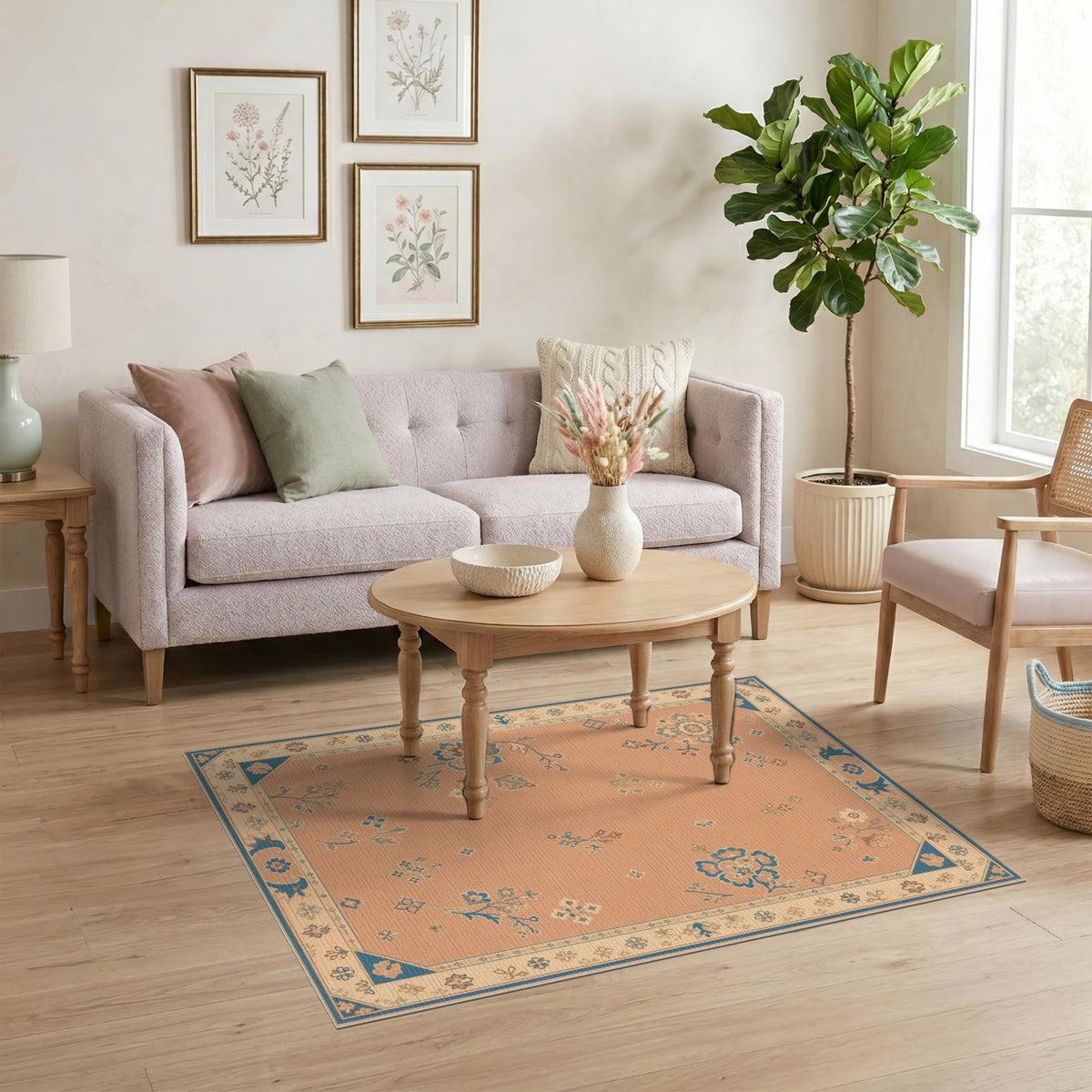 Blue Floral Vintage Peach Area Rug