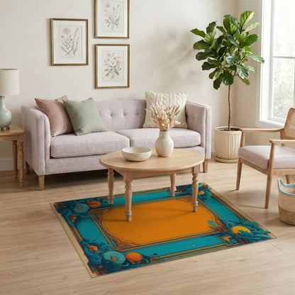 Blue Teal Floral Vintage Area Rug