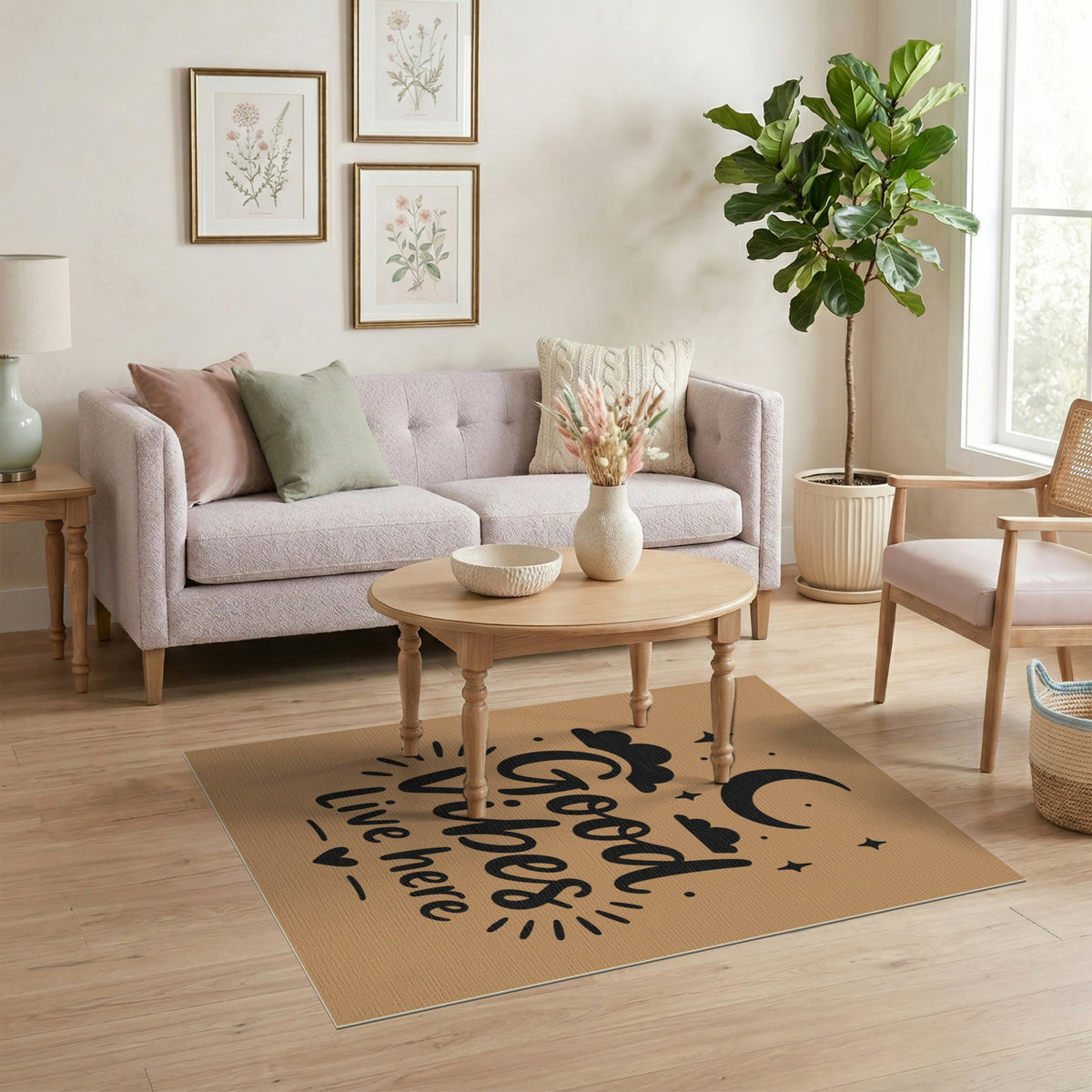 Good Vibes Live Here Boho Moon Rug