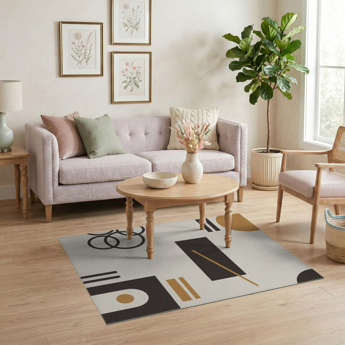 Abstract Geometric Brown and Tan Area Rug