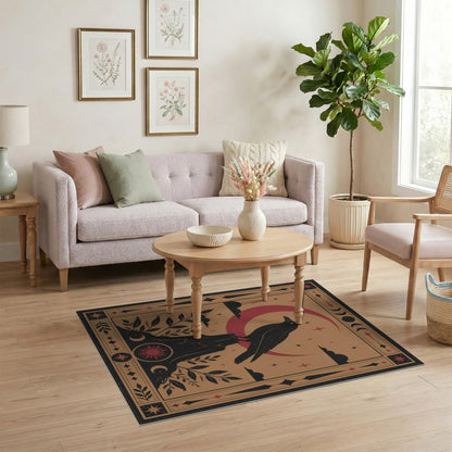 Brown and Tan Mystic Raven Crescent Moon Area Rug