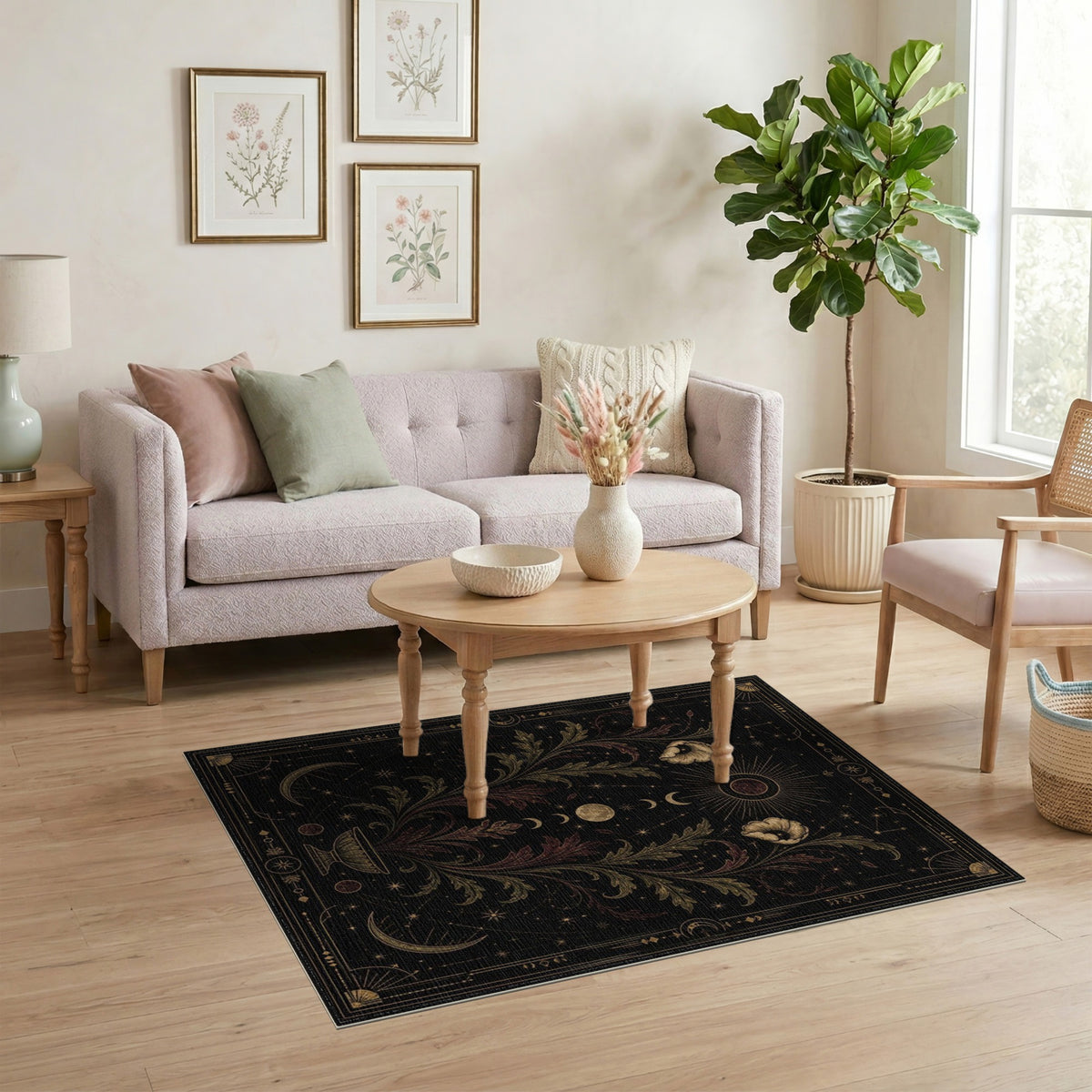 Celestial Floral Moon Phase Area Rug