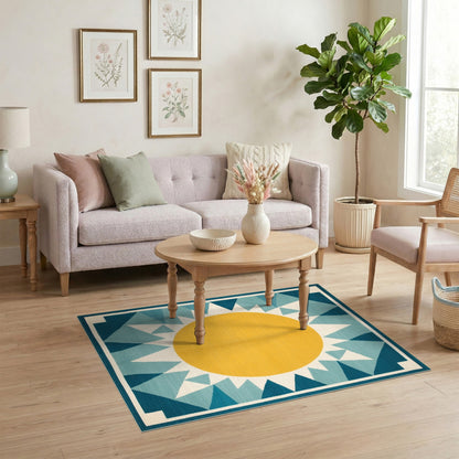 Sunburst Blue Teal Geometric Area Rug