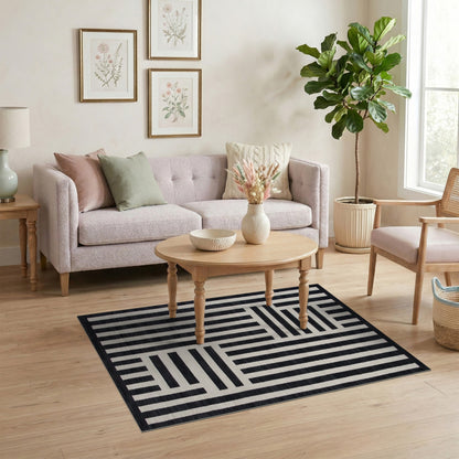 Bold Black White Geometric Area Rug