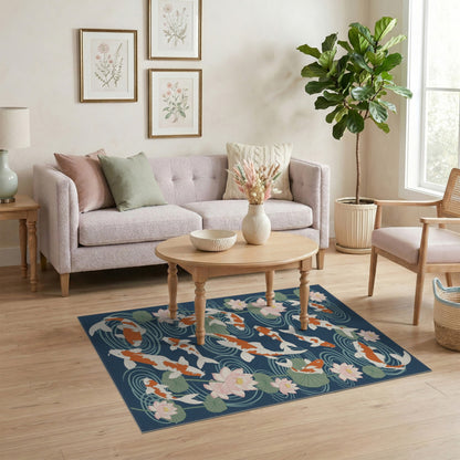 Blue Koi Lotus Pond Area Rug