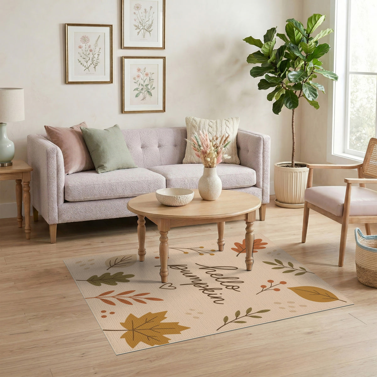Hello Pumpkin Autumn Leaves Area Rug