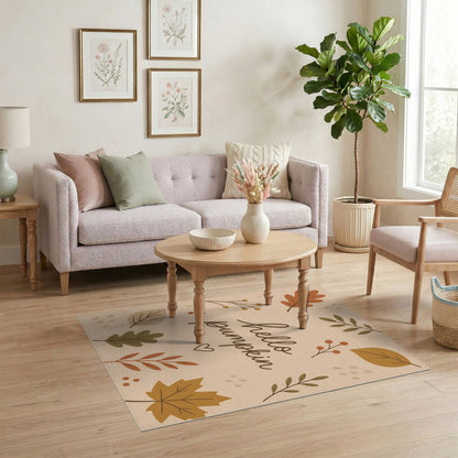 Hello Pumpkin Autumn Leaves Area Rug