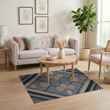 Grey Octagon Geometric Area Rug