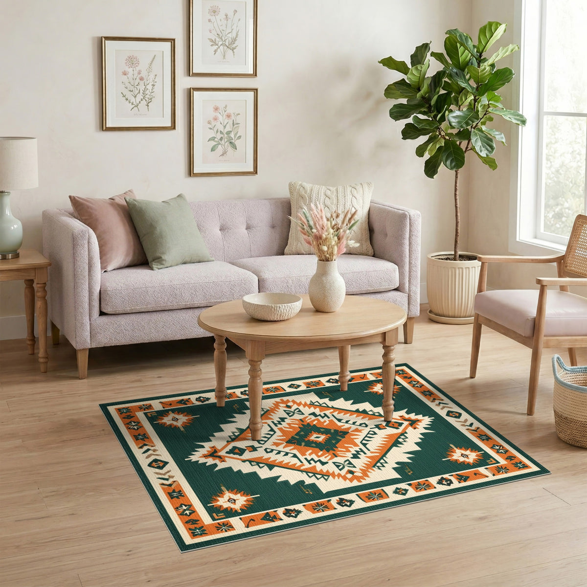 Geometric Blue and Teal Southwestern Geometric Area Rug