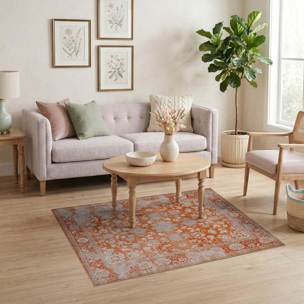 Orange Floral Vintage Area Rug
