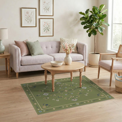 Green Floral Vintage Area Rug